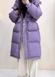 Stylish Pink Pockets Drawstring Duck Down Puffer Hooded  Parkaer Winter