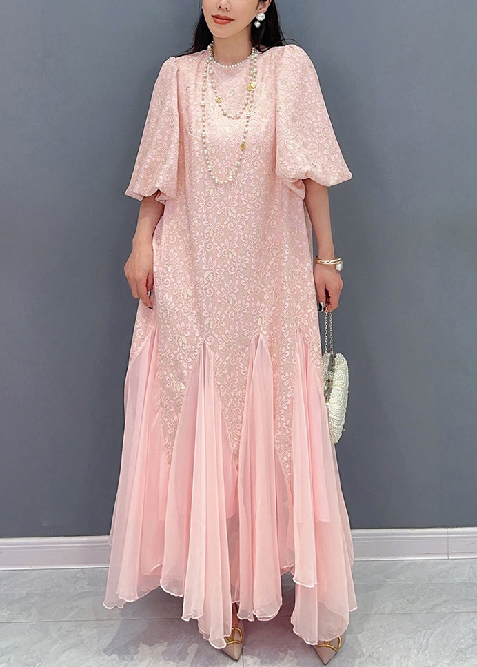 Stylish Pink Pockets Patchwork Chiffon Dress Summer