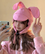 Stylish Pink Rabbit Ear Protector Fine Cotton Filled Bonnie Hat