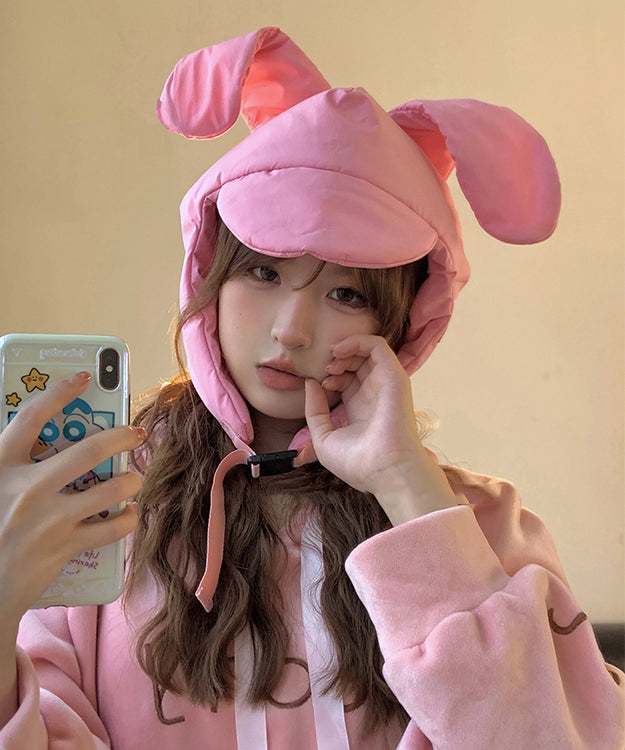 Stylish Pink Rabbit Ear Protector Fine Cotton Filled Bonnie Hat