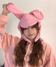 Stylish Pink Rabbit Ear Protector Fine Cotton Filled Bonnie Hat