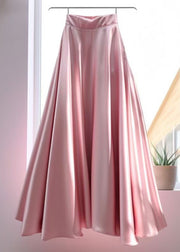 Stylish Pink Solid High Waist Silk Skirt Summer