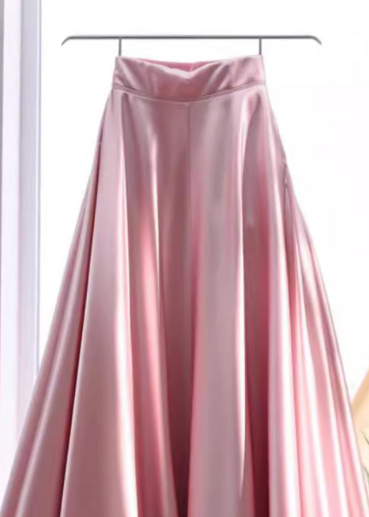 Stylish Pink Solid High Waist Silk Skirt Summer