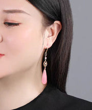 Stylish Pink Sterling Silver Alloy Water Drop Chalcedony Drop Earrings