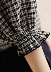 Stylish Plaid Ruffled Button Cotton Shirt Half Sleeve