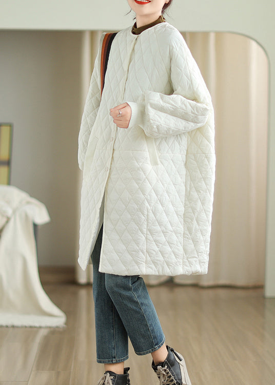 Stylish Plus Size White Hooded Pockets Fine Cotton Filled Coat Winter