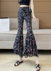 Stylish Print Draping Chiffon Bell Bottom Trousers Summer