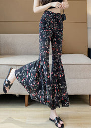 Stylish Print Draping Chiffon Bell Bottom Trousers Summer