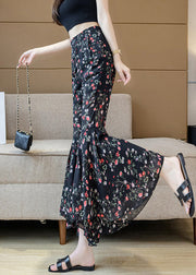 Stylish Print Draping Chiffon Bell Bottom Trousers Summer