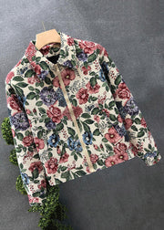 Stylish Print Peter Pan Collar Zippered Cotton Men Coat Spring