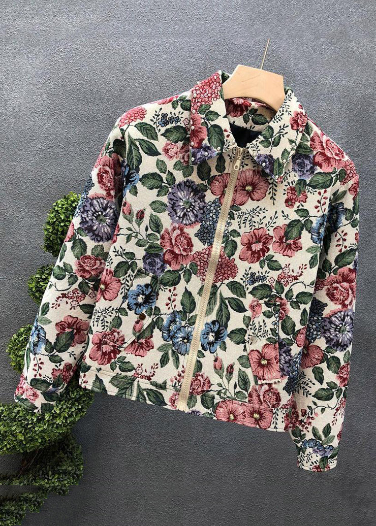 Stylish Print Peter Pan Collar Zippered Cotton Men Coat Spring