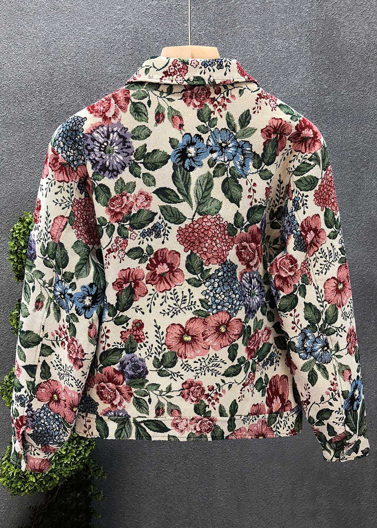 Stylish Print Peter Pan Collar Zippered Cotton Men Coat Fall