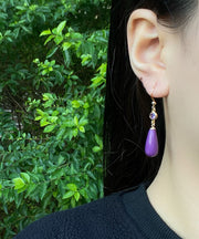 Stylish Purple 14K Gold Inlaid Mica Crystal Drop Earrings