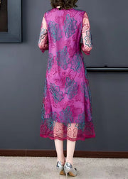 Stylish Purple Embroidered Floral Tulle Maxi Dress Summer