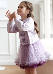 Stylish Purple O-Neck Rabbit Tulle Patchwork Kids Vacation Long Dresses Spring