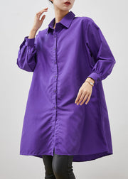 Stylish Purple Oversized Cotton Shirt Dresses Spring