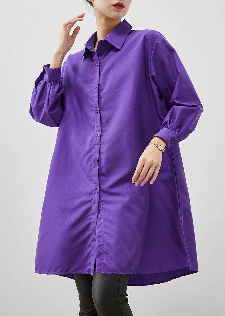 Stylish Purple Oversized Cotton Shirt Dresses Spring