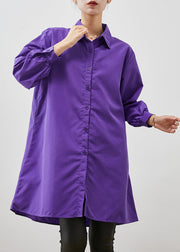 Stylish Purple Oversized Cotton Shirt Dresses Spring