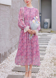 Stylish Purple Print Lace Patchwork Chiffon Holiday Dress Summer