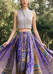 Stylish Purple Print Silm Fit Chiffon Holiday Skirt Fall