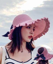 Stylish Purple Ruffled Bow Knit Floppy Sun Hat