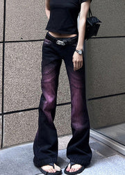 Stylish Purple Tie Dye High Waist Denim Flare Bottoms Fall