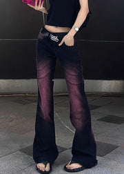 Stylish Purple Tie Dye High Waist Denim Flare Bottoms Fall