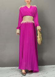 Stylish Purple V Neck Sequins Maxi Dresses Spring