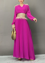 Stylish Purple V Neck Sequins Maxi Dresses Spring