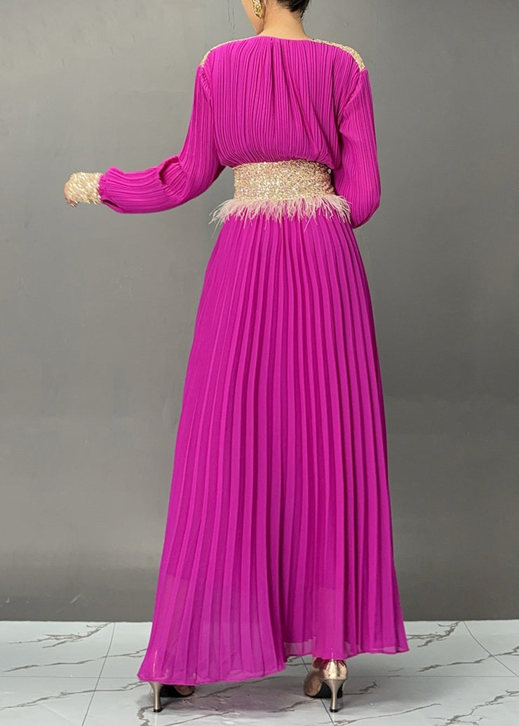 Stylish Purple V Neck Sequins Maxi Dresses Fall