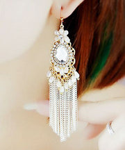 Stylish Rainbow Alloy Crystal Zircon Tassel Drop Earrings