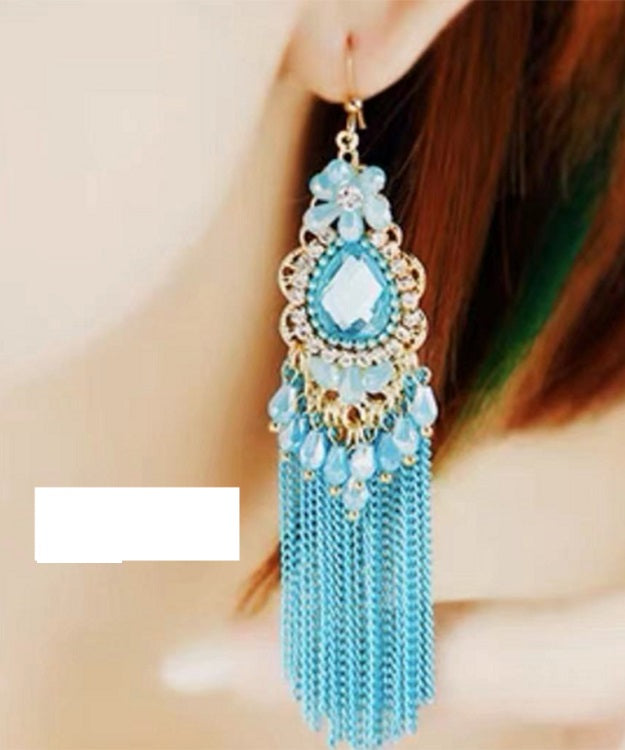 Stylish Rainbow Alloy Crystal Zircon Tassel Drop Earrings