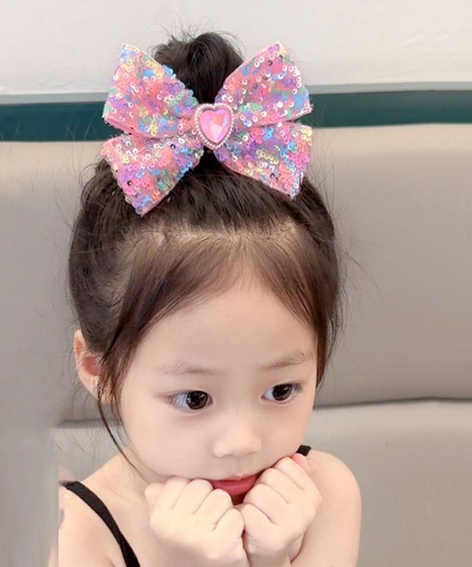 Stylish Rainbow Alloy Love Pearl Bow Sequins Kids Hairpin