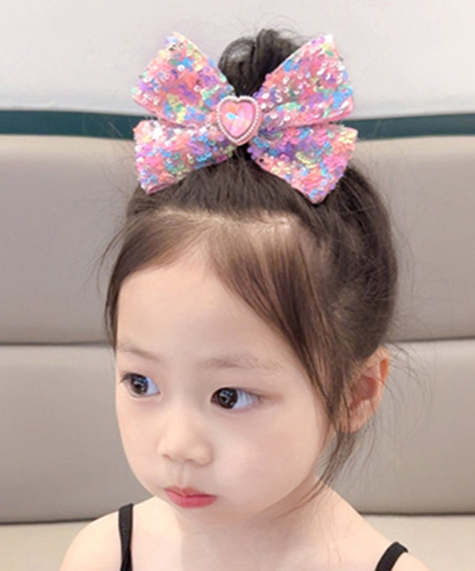 Stylish Rainbow Alloy Love Pearl Bow Sequins Kids Hairpin