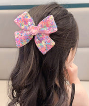 Stylish Rainbow Alloy Love Pearl Bow Sequins Kids Hairpin