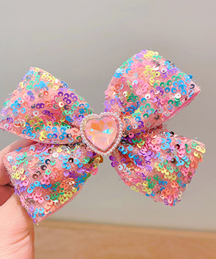 Stylish Rainbow Alloy Love Pearl Bow Sequins Kids Hairpin