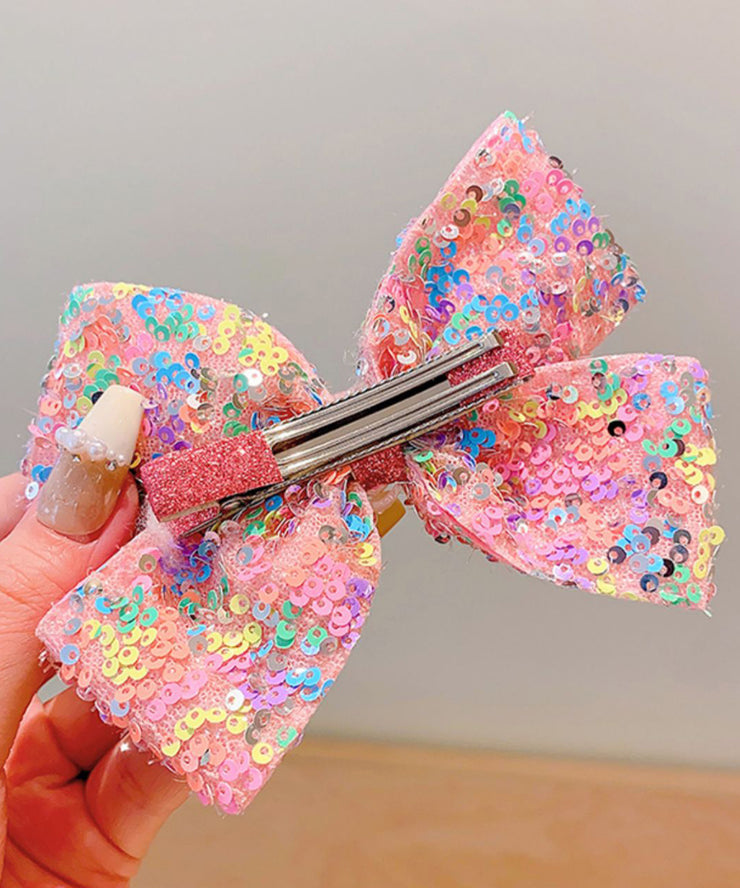 Stylish Rainbow Alloy Love Pearl Bow Sequins Kids Hairpin