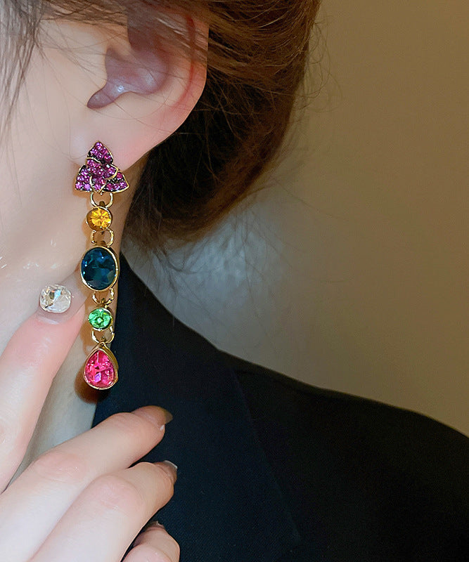 Stylish Rainbow Alloy Zircon Crystal Water Drop Drop Earrings