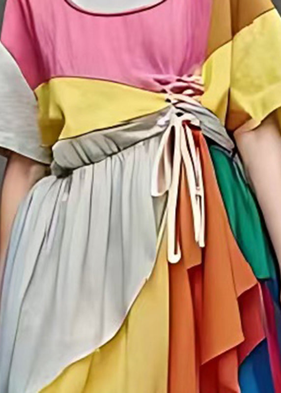 Stylish Rainbow Asymmetrical Exra Large Hem Cotton Dress Summer