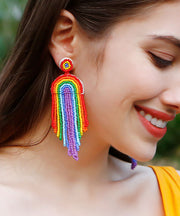 Stylish Rainbow Knit Fabric Tassel Drop Earrings