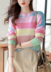 Stylish Rainbow O Neck Cozy Knit Sweaters Fall