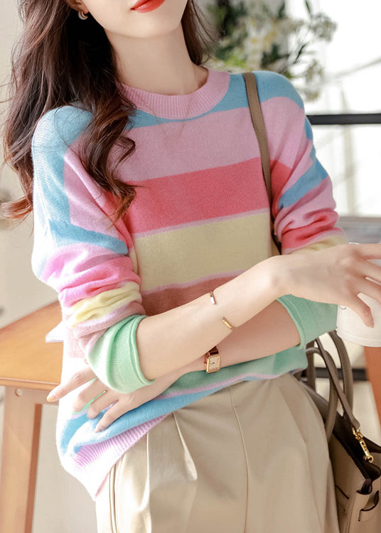 Stylish Rainbow O Neck Cozy Knit Sweaters Fall