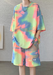 Stylish Rainbow Pockets Cotton Two Pieces Set Men Half Sleeve