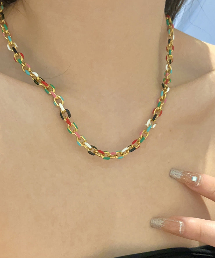 Stylish Rainbow Stainless Steel Layered Enamel Collar Necklace