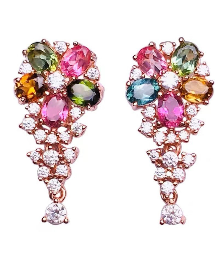 Stylish Rainbow Sterling Silver Overgild Crystal Zircon Stud Earrings