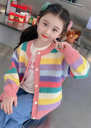 Stylish Rainbow Striped Patchwork Cotton Knit Kids Cardigan Spring