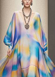 Stylish Rainbow Tie Dye Exra Large Hem Chiffon Maxi Dress Fall