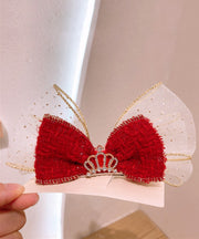 Stylish Red Alloy Tulle Fabric Zircon Bow Kids Hairpin