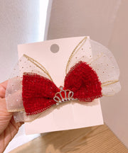 Stylish Red Alloy Tulle Fabric Zircon Bow Kids Hairpin