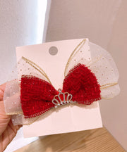 Stylish Red Alloy Tulle Fabric Zircon Bow Kids Hairpin